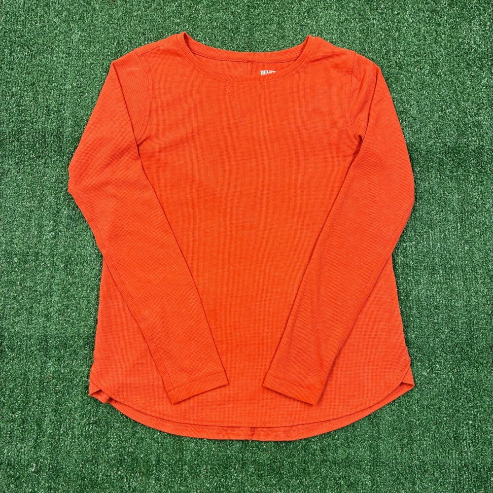 Orange Duluth Trading Co waffle knit thermal long‎ sleeve T-shirt